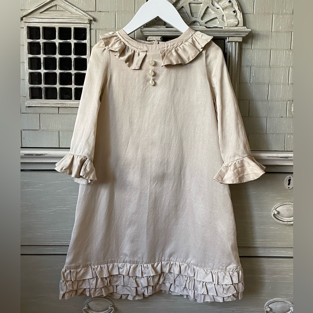 Marie Chantal Cream Silky Dress with Ruffles - Size 6